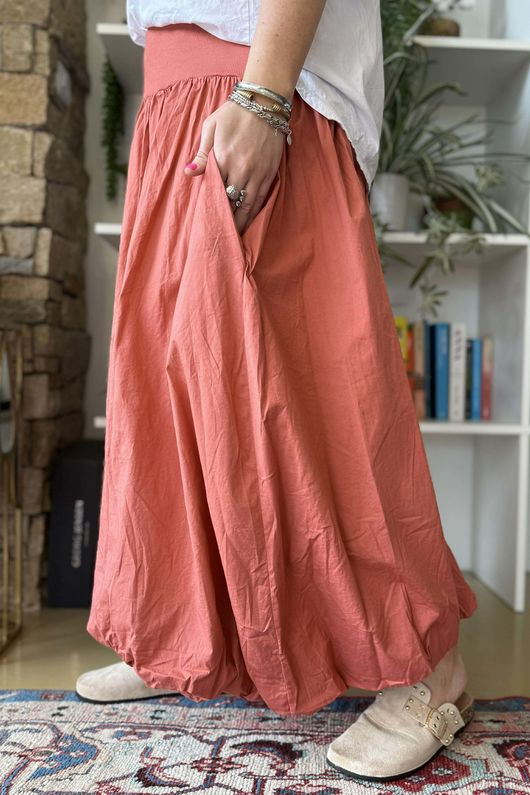 Paloma Bubble Hem Midi Skirt Indian Red